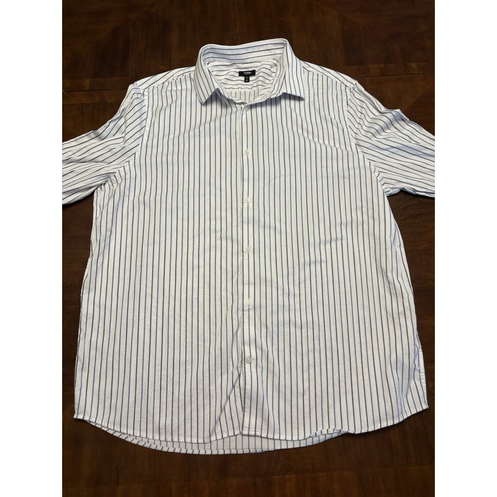 Express Classic 1MX Men’s White Blue Striped Button Up Shirt Size XXL Tall
